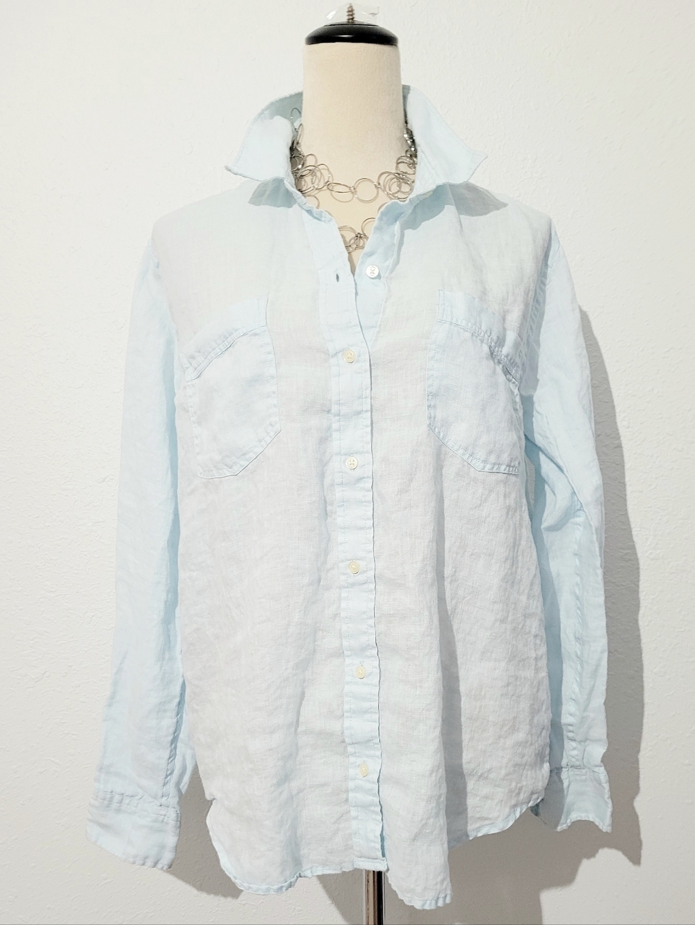 GAP 100% Linen Shirt Women’s Large Baby Blue Button Down Lightweight Relaxed Fit - Picture 2 of 11